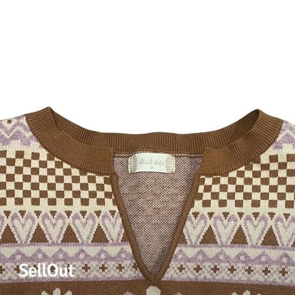 Altar'd State Women's Size M Brown Pink Floral Boho Pullover Sweater NWOT - Picture 3 of 5